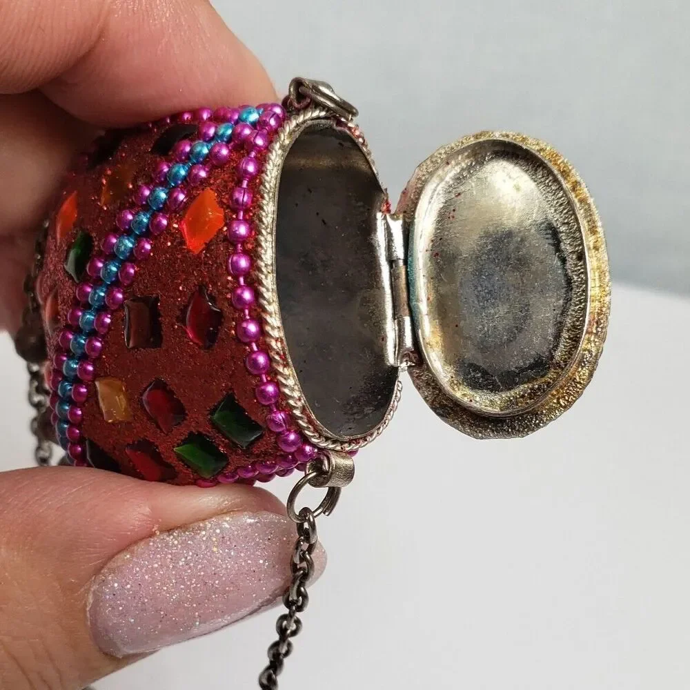 Vintage Tibetan Metal Cash Pill Stash Pouch Red Amulet Tincture Dangler 32" RARE - Picture 9 of 15